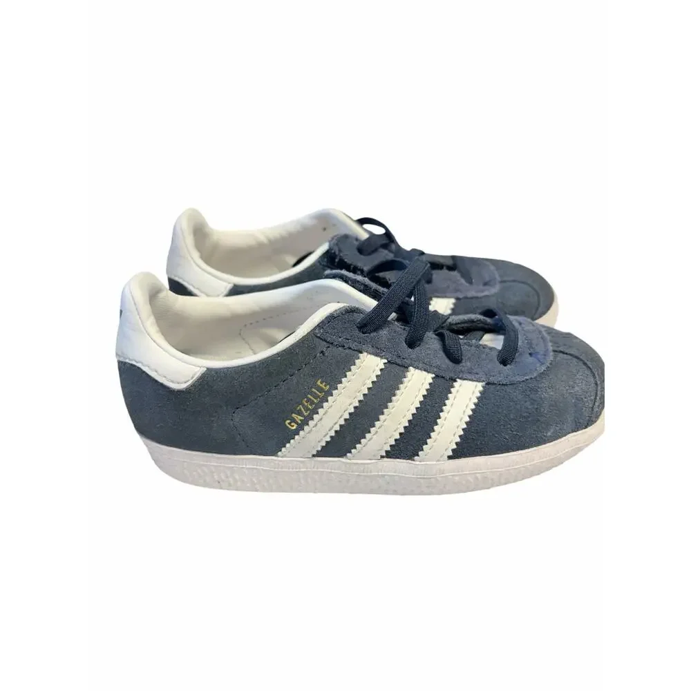 Adidas Gazelle Kids Blue White Suede Sneakers Hook Loop Ortholite Shoes